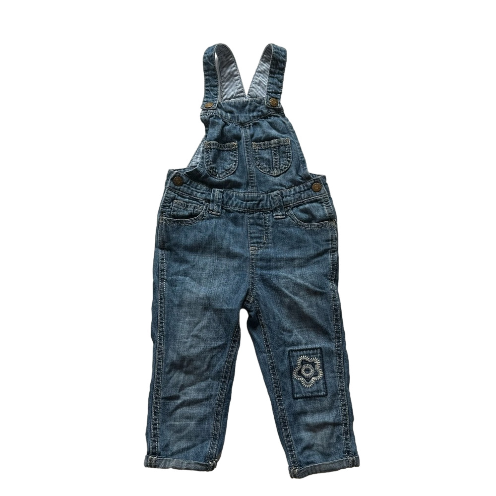 toddler blue denim jean overalls with flower size 2T